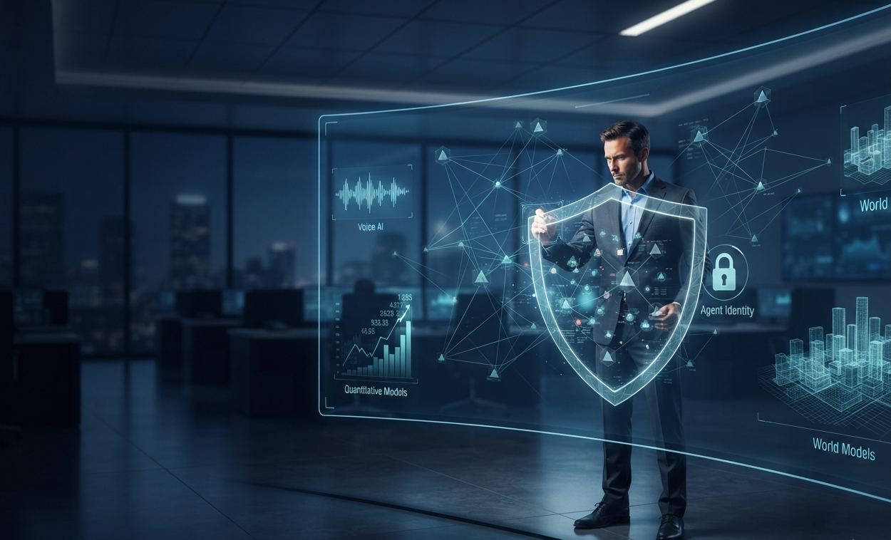 CIO setting governance boundaries around a network of autonomous AI agents, illustrating Gartner’s 2027 strategic technology trends